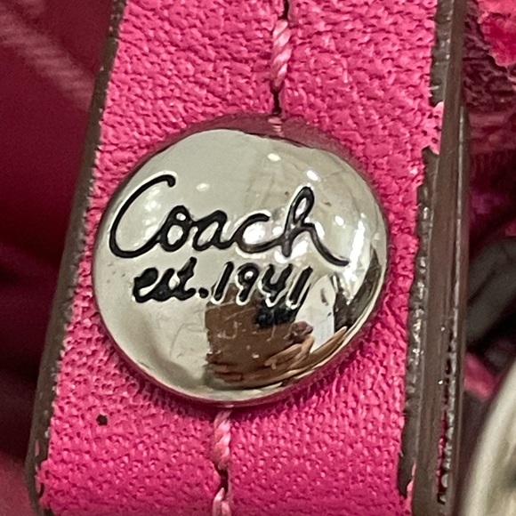 Auth Coach Python Pink Signature Jacquard Lizard Leather Trim Bag 43457 - Picture 13 of 15